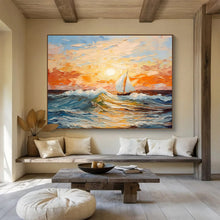 Load image into Gallery viewer, Colorful Sailboat Seascape Abstract Painting on Canvas - “Sailing into Sunset” DKH625