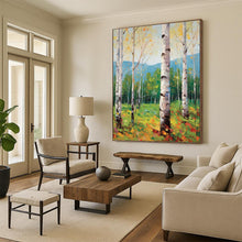 Load image into Gallery viewer, “Sunlit Birch Grove: Textured Nature Escape” Abstract Painting on Canvas, Rustic Dining Ambiance DKH1059