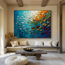 Load image into Gallery viewer, Hand - painted Vibrant Underwater Fish Swarm Acrylic Art for Lively Family Room Centers LargeART1689