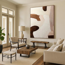 Load image into Gallery viewer, “Earthy Tones Abstract Shapes” - Brown, White Abstract Art on Canvas DKH1180