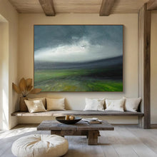 Load image into Gallery viewer, Moody Sky & Green Fields Subtle Hues & Ethereal Landscape on Canvas DLZ005