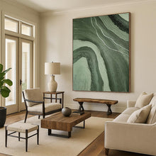 Load image into Gallery viewer, “Green & White Flowing Textures” - Nature - inspired Abstract Art on Canvas DKH1484