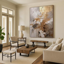 Load image into Gallery viewer, “White and Gold Abstract Textures” - White, Gold, Grey Abstract Art on Canvas DKH1246