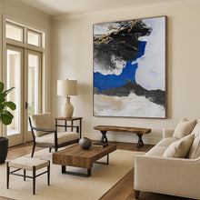 Load image into Gallery viewer, “Blue - Grey Abstract with Gold Twigs” - Blue, Grey, Black, Gold Abstract Art on Canvas DKH1231