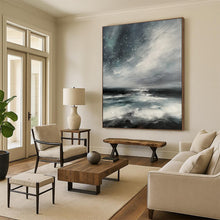 Load image into Gallery viewer, Mood Landscape Abstract Painting, Gray & Blue Ocean for Serene Bedroom LargeART2270