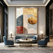 Load image into Gallery viewer, Geometric Gold & Earth - Tone Abstract 2 Canvas Painting, Great for Minimalist Dining Room & Art - Centric Hotel Lobby LargeART1247
