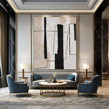 Load image into Gallery viewer, Black & Beige Geometric Abstract Canvas Painting, Nice for Modern Office & Sleek Entryway LargeART1103