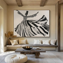 Load image into Gallery viewer, Black - and - White Dancing Figure Abstract Painting for Art Deco Lounge & Dance Studio DKH231