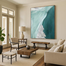 Load image into Gallery viewer, “Teal and White Flowing Waves” - Teal, White Abstract Art on Canvas DKH1236