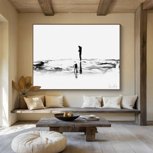 Load image into Gallery viewer, Black and White Silhouette by the Water Abstract acrylic painting DLZ114