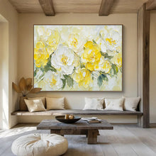Load image into Gallery viewer, Yellow and White Floral Abstract Painting on Canvas - “Sunny Blooms” DKH696