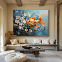 Load image into Gallery viewer, Vivid Goldfish and Flowers Painting on Canvas - “Elegant Aquatic Beauty” DKH764