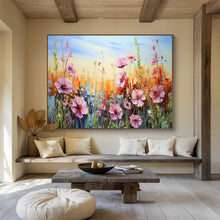 Load image into Gallery viewer, Wildflower Meadow “Colorful Cosmos” Painting on Canvas, Cheerful Floral Art DKH903