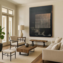 Load image into Gallery viewer, “Grid on Black” ,Black background with a textured, grid - patterned beige square. DTP306