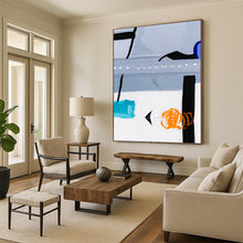 Load image into Gallery viewer, “Abstract Code Mystery” - Grey, Black, Blue, Orange Symbolic Art on Canvas DKH1099