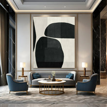 Load image into Gallery viewer, Black & White Rounded Abstract Painting, Ideal for Contemporary Living Room & Art - Themed Café LargeART1427