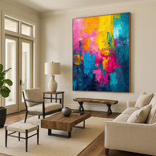 Load image into Gallery viewer, “Vivid Clash” – Pink, Yellow, Blue & Orange Abstract Acrylic with Bold Blocks DTP060