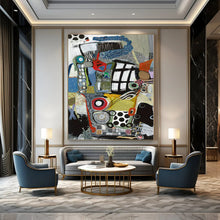 Load image into Gallery viewer, Colorful Collage Abstract Canvas Painting, Suited for Eclectic Home Office & Vibrant Art Gallery LargeART1096