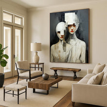 Load image into Gallery viewer, Cubist Abstract Human Figures Painting, Monochromatic Gray - Toned Art for Modern Art Gallery & Thought - Provoking Study LargeART2203