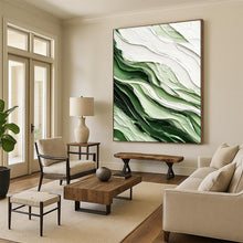 Load image into Gallery viewer, Green & White Textured Abstract Wave Painting, Ideal for Nature - Inspired Office & Serene Bathroom LargeART2069