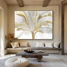Load image into Gallery viewer, Gold & Silver Tropical Leaves - Chic Living Room Art LargeART1560