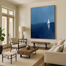 Load image into Gallery viewer, Minimalist Seascape Art, Blue - Toned Calming Painting for Coastal Bedroom & Relaxation Nook LargeART2230