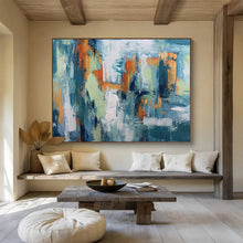 Load image into Gallery viewer, Abstract Cityscape Painting with Blue, Orange, and Green for Urban Loft & Contemporary Gallery DKH295