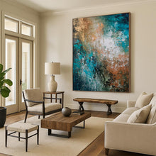 Load image into Gallery viewer, Hand - painted Large - sized Teal and Copper Abstract Blend Acrylic Art for Modern Lounges LargeART0019