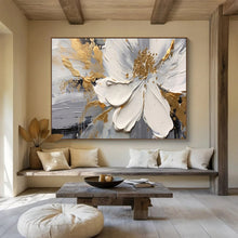 Load image into Gallery viewer, Hand - painted 3D White Flower with Gold Accents Acrylic Art for Glamorous Bedroom Headboards LargeART1703