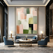 Load image into Gallery viewer, Large - Scale Hand - painted Pastel Geometric Blocks Acrylic Art for Soft - Toned Living Rooms LargeART0174