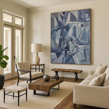 Load image into Gallery viewer, Grand Blue - Toned Cubist - Style Abstract Acrylic for Art Gallery & Modern Mansion LargeART0393