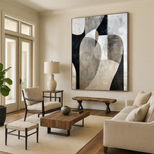 Load image into Gallery viewer, “Monochrome Shape Abstract” - Black, White, Grey Abstract Art on Canvas DKH1312