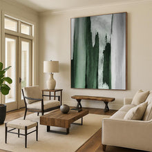 Load image into Gallery viewer, “Emerald Strokes on Grey” - Green, Grey Abstract Art on Canvas DKH1233