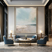 Load image into Gallery viewer, Light Blue Coastal Abstract Canvas Painting, Ideal for Beach House Living Room & Serene Home Office LargeART1158