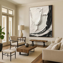 Load image into Gallery viewer, “White & Black Crescents” – Thick white impasto and black strokes, curved shapes DTP387