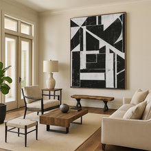 Load image into Gallery viewer, “Geometric Black - and - White Collage” - Black, White Abstract Geometric Art on Canvas DKH1151