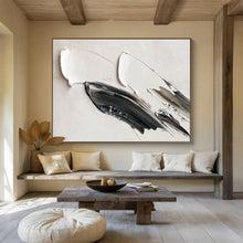 Load image into Gallery viewer, Black - White Textured “Minimalist Swirl” Painting on Canvas, Modern Abstract Art DKH908