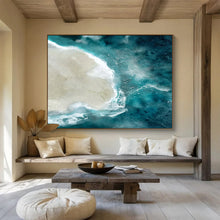 Load image into Gallery viewer, Aerial Blue Ocean and Sandy Island Abstract acrylic painting DLZ125