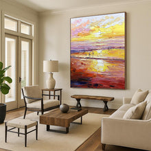 Load image into Gallery viewer, “Vibrant Sunset Beach Scene” - Yellow, Orange, Pink Landscape Art on Canvas DKH1306