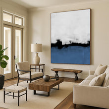 Load image into Gallery viewer, Monochromatic Black, White & Blue Abstract Painting, Perfect for Modern Office & Sleek Hallway LargeART1964