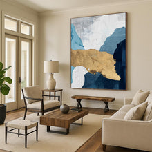 Load image into Gallery viewer, “Blue, White & Gold Abstract” - Luxe Abstract Art on Canvas DKH1527