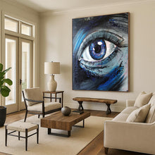 Load image into Gallery viewer, Expressive Abstract Eye Painting, Deep Blue Textured Art for Psychologist’s Office & Introspective Nook LargeART2187