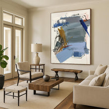 Load image into Gallery viewer, Blue - Gold Contrast Abstract Acrylic Painting, Ideal for Living Room Art Walls & Office Space Backdrops LargeART0804