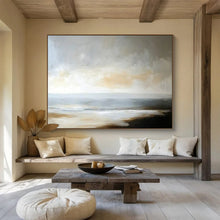 Load image into Gallery viewer, Hand - painted Minimalist Beach Horizon Acrylic Art for Scandinavian - Style Bedrooms LargeART1701