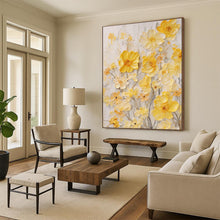 Load image into Gallery viewer, “Buttercup Breeze” – Delicate Floral Relief Painting with Yellow Tones DTP289