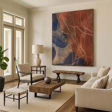 Load image into Gallery viewer, “Curved Lines on Blue and Brown” – Delicate Abstract with Curved White Lines DTP120