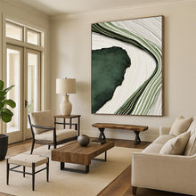 Load image into Gallery viewer, “Green & White Swirling Abstraction” - Dynamic Abstract Art on Canvas DKH1473