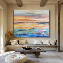 Load image into Gallery viewer, Hand - painted Large - Scale Sailboat Sunset Seascape Acrylic Art for Coastal Living Rooms LargeART1745