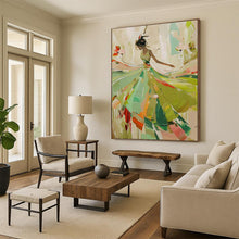 Load image into Gallery viewer, “Elegant Dancer in Green” – Abstract Figure Oil Painting with Flowing Colors DTP082