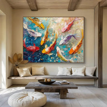 Load image into Gallery viewer, Colorful Koi Fish Abstract Painting on Canvas - “Lucky Carp” DKH705